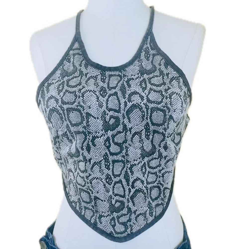 90s Rave City Snake Print Halter Top
